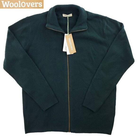 WoolOvers Lambswool Zipper Cardigan Sweater Jacket Mock Neck Men's Large NWT - Picture 1 of 13